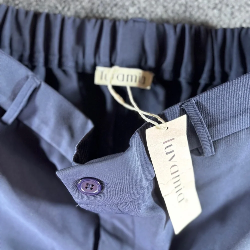 luvamia Trousers Womens M Navy Blue Elastic Back Straight Leg NWT Work Office